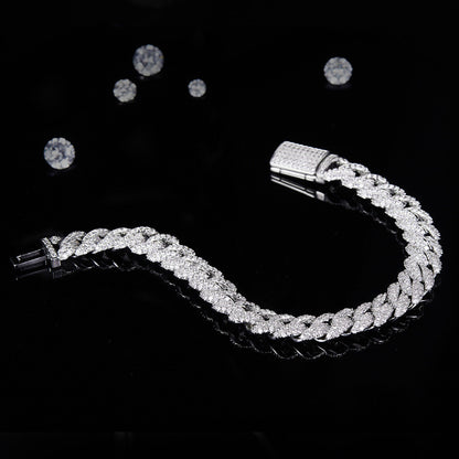 Silver Cuban Chain/Bracelet With Moissanite Diamonds