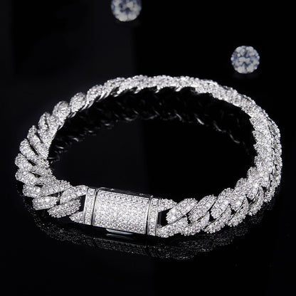 Silver Cuban Chain/Bracelet With Moissanite Diamonds