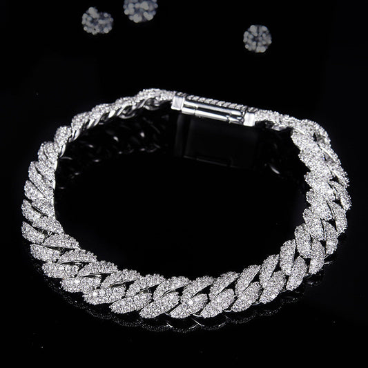 Silver Cuban Chain/Bracelet With Moissanite Diamonds