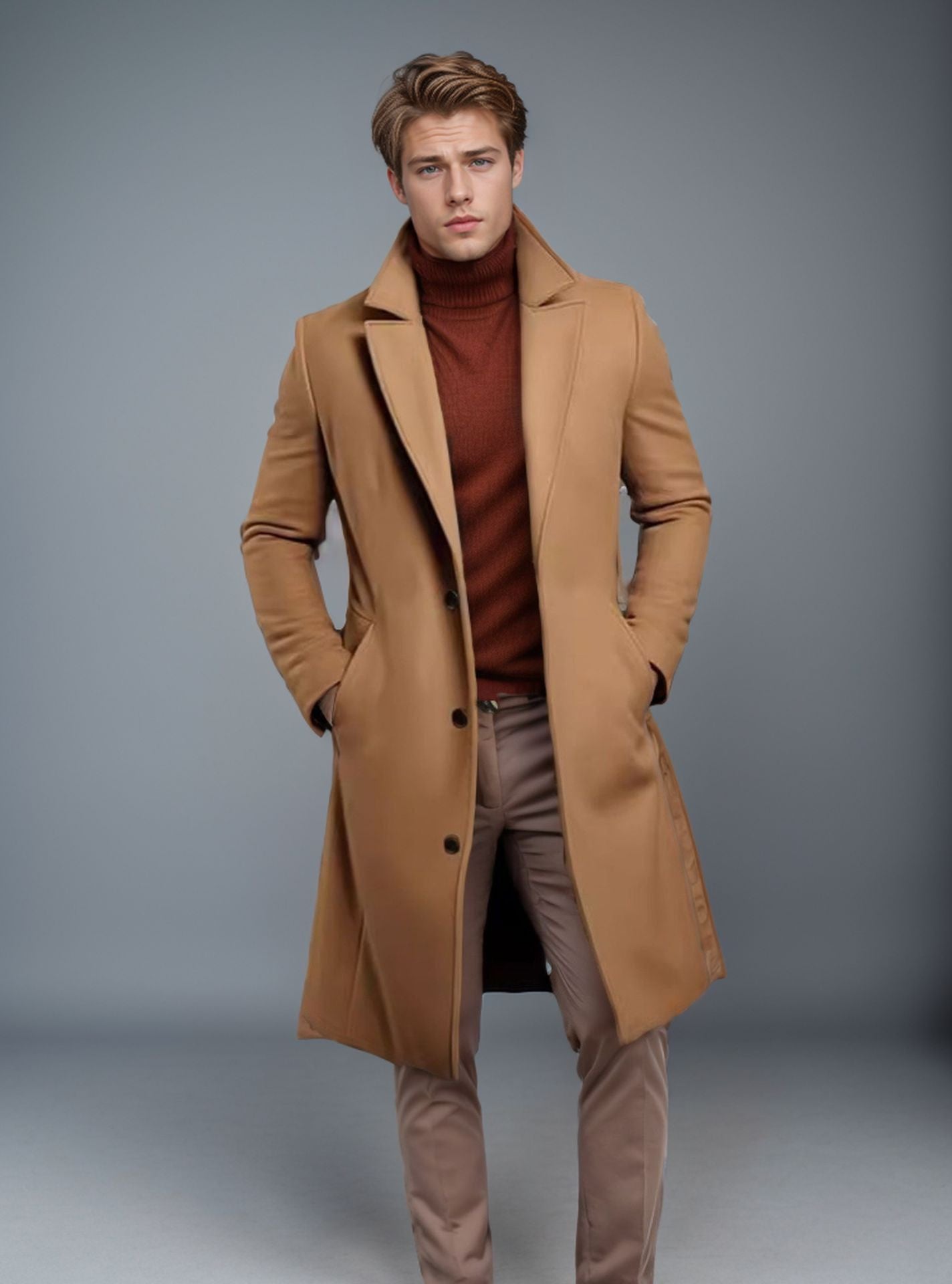 Woolen Men's Mid-length Trench Coat The Seasons Streetwear