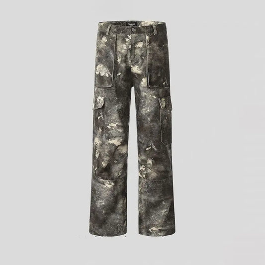 American High Street Multi-pocket Dirty Dyed Moss Camouflage Cargo Pants The 4 Season Clothing Brand