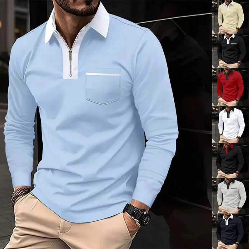 Autumn Long Sleeve Zipper Polo Shirts Casual Lapel Collar Zip Up Shirt The 4 Season Clothing Brand