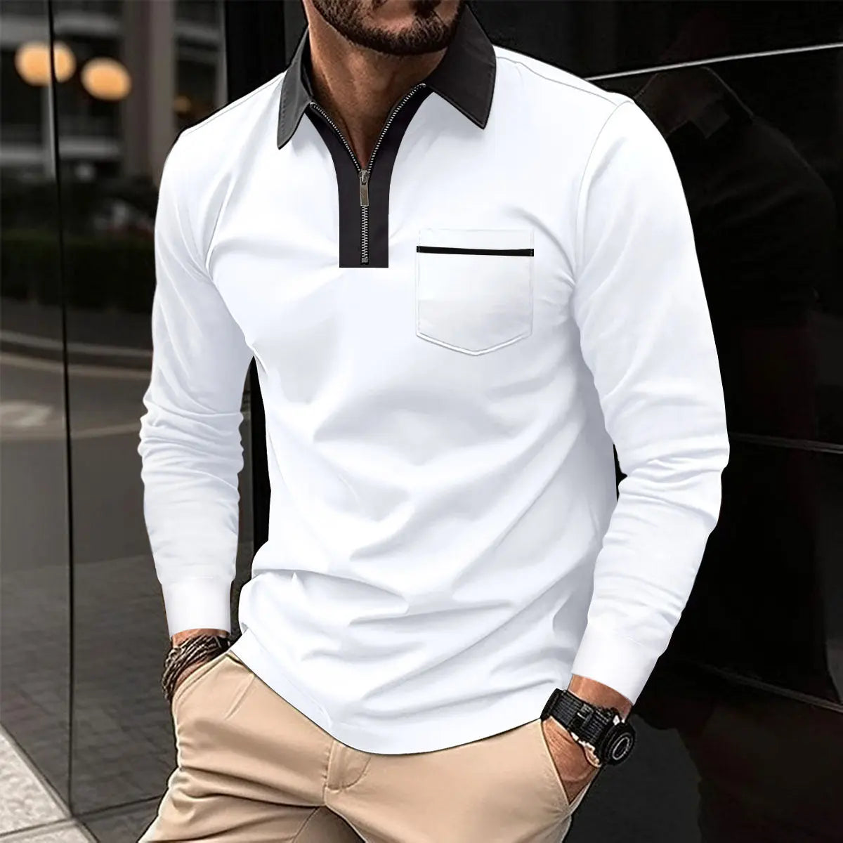 Autumn Long Sleeve Zipper Polo Shirts Casual Lapel Collar Zip Up Shirt The 4 Season Clothing Brand