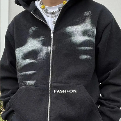 Blur Graphic Printed Zip-Up Hoodie The 4 Season Clothing Brand