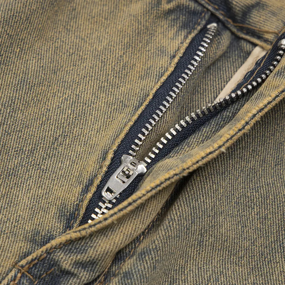 Camouflage Stitching Distressed Raw Hem Flared Jeans Men The 4 Season Clothing Brand