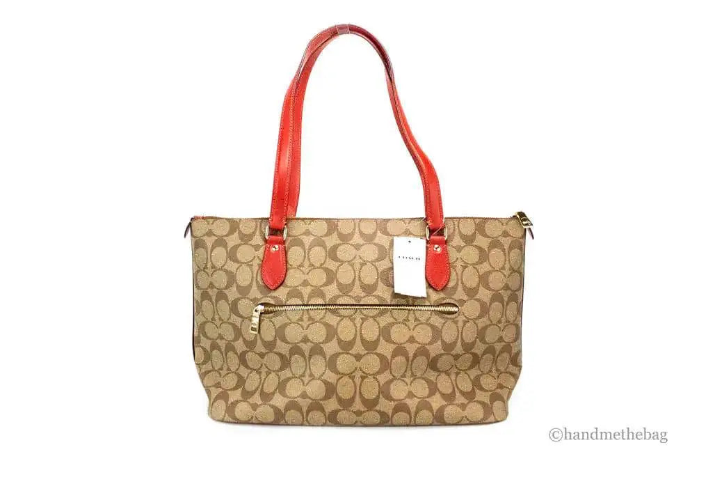 Coach Gallery Khaki Red Signature Coated Canvas Tote Bag - The 4 Season Clothing Brand