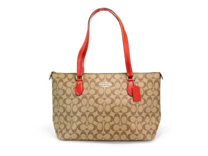 Coach Gallery Khaki Red Signature Coated Canvas Tote Bag - The 4 Season Clothing Brand