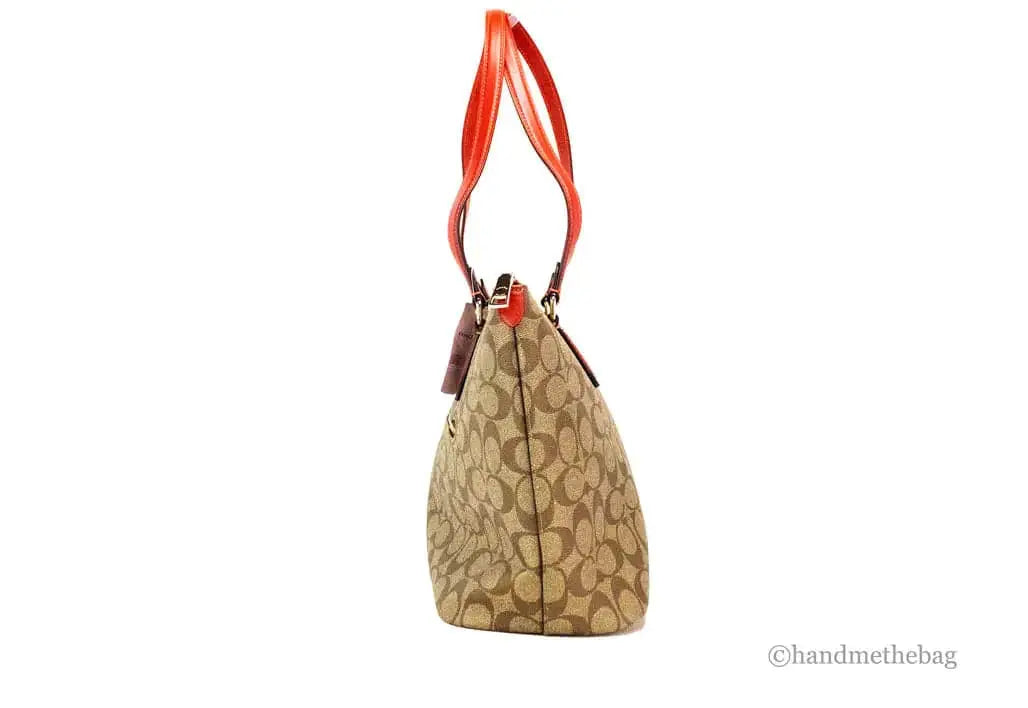 Coach Gallery Khaki Red Signature Coated Canvas Tote Bag - The 4 Season Clothing Brand