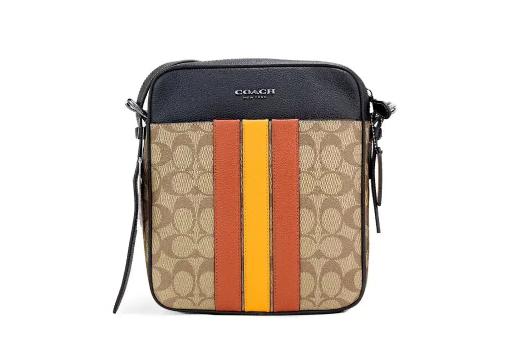 Coach Hudson 21 Khaki Terracotta Signature Varsity Stripe Crossbody - The Seasons Streetwear