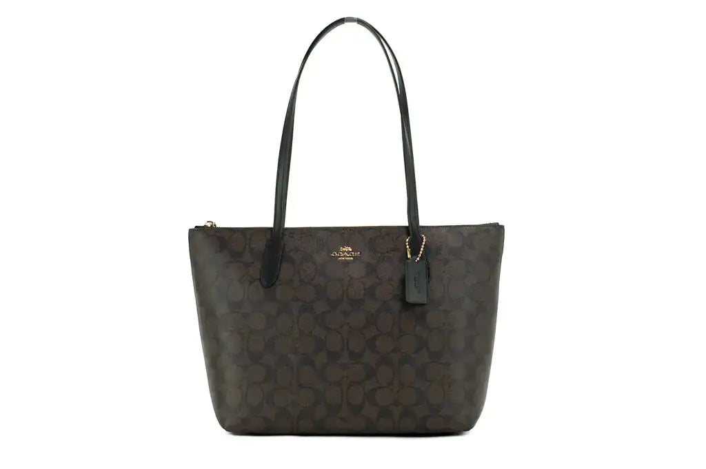 Coach (4455) Brown Black Signature Coated Canvas Medium Shoulder Tote Handbag - The Seasons Streetwear