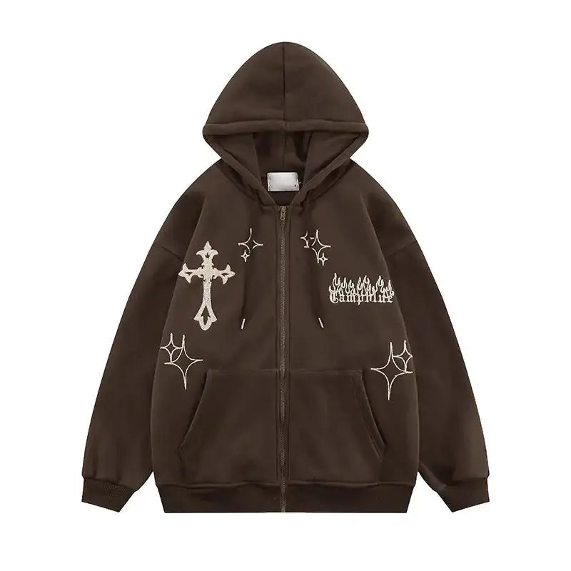 Cross Embroidery ZipUp Hoodie The 4 Season Clothing Brand