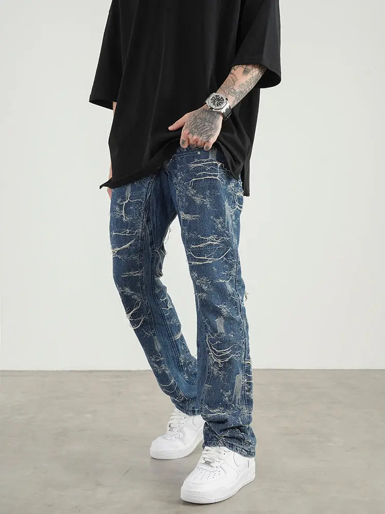 Deconstructed Micro Flared Jeans Men The 4 Season Clothing Brand