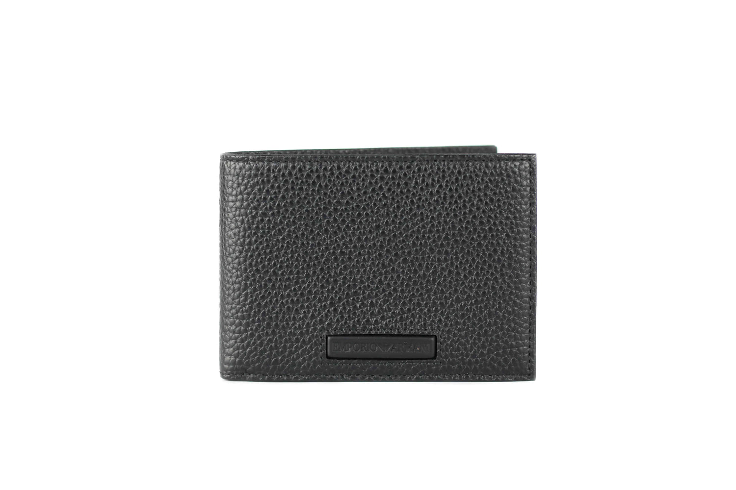 Emporio Armani Black Grainy Pebbled Leather Bi-Fold Organizer Wallet - The 4 Season Clothing Brand