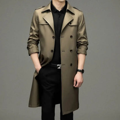 Exclusive Double Breasted Business Casual Long Trench Coat - The 4 Season Clothing Brand