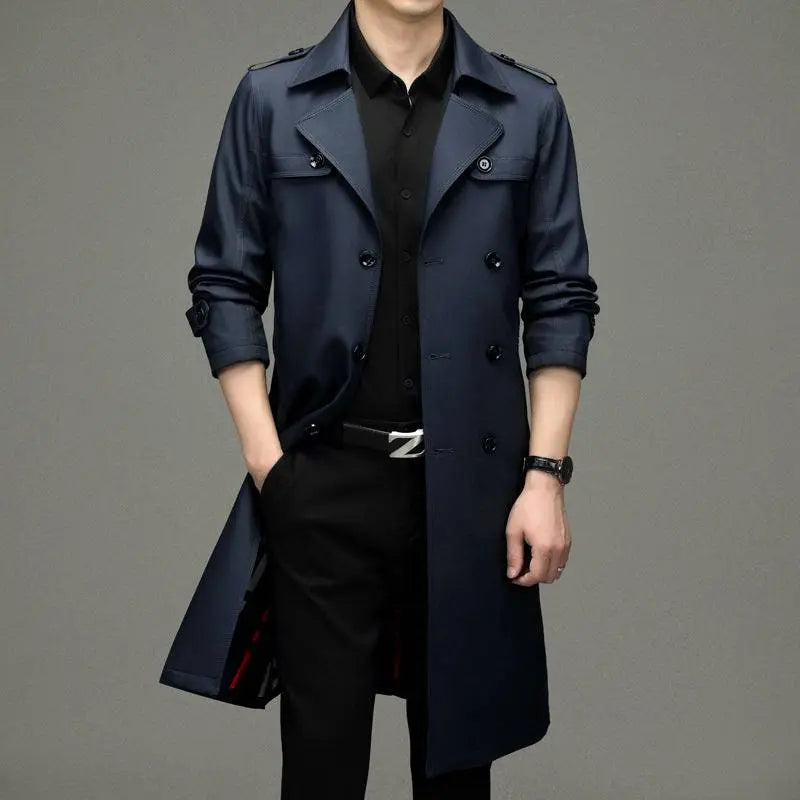 Exclusive Double Breasted Business Casual Long Trench Coat - The 4 Season Clothing Brand