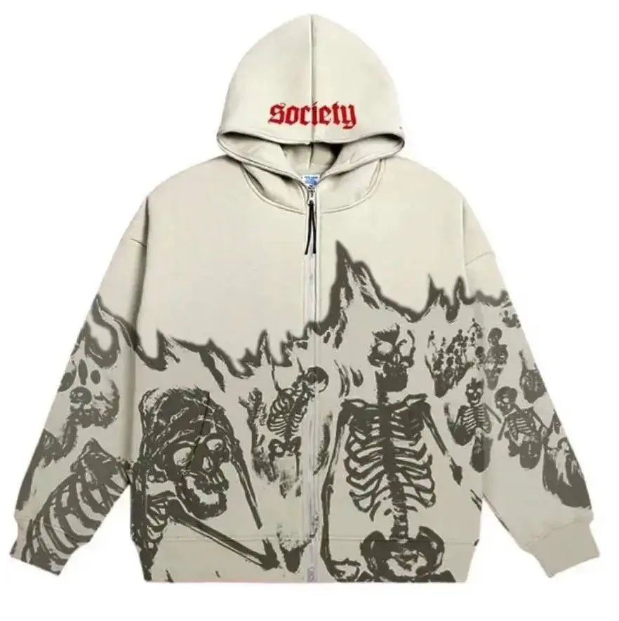 Flame Skeleton Zip Up Hoodie - The 4 Season Clothing Brand