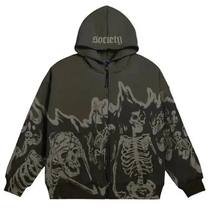 Flame Skeleton Zip Up Hoodie - The 4 Season Clothing Brand