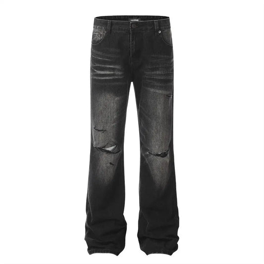 Retro Tattered Ripped Black Stacked/Flared Jean The 4 Season Clothing Brand