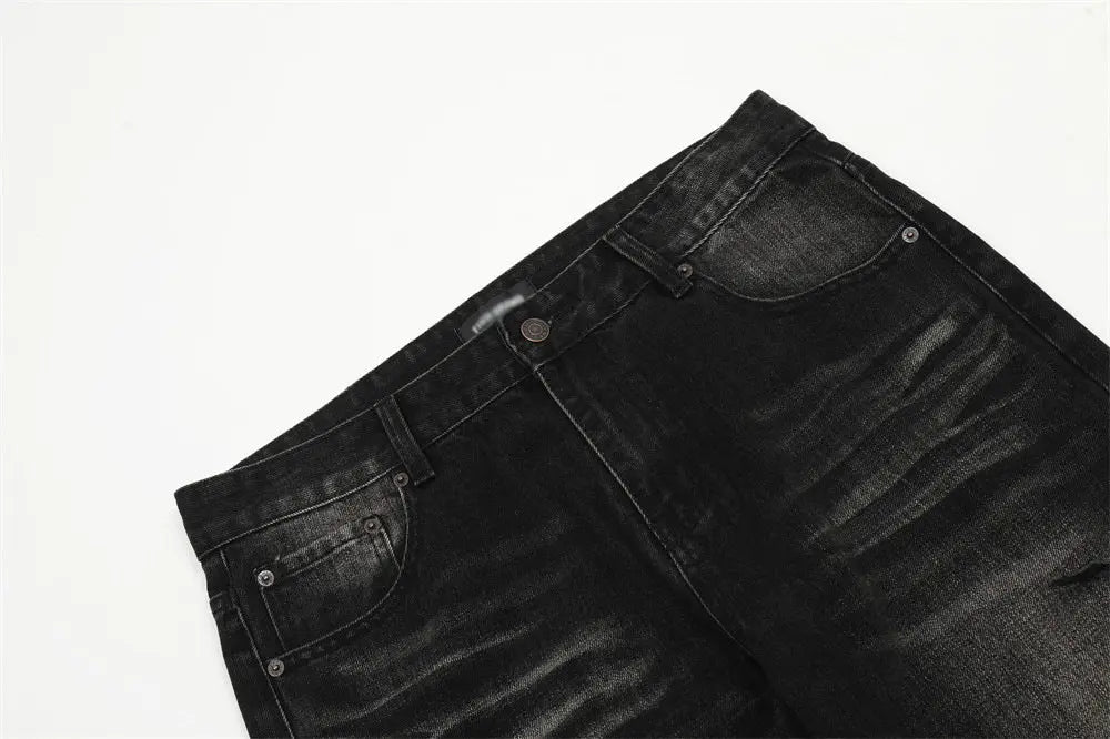 Retro Tattered Ripped Black Stacked/Flared Jean The 4 Season Clothing Brand