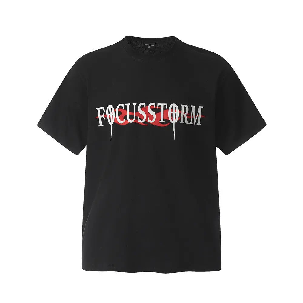 Focus Storm Abstract Flame Lettered T-Shirt The 4 Season Clothing Brand