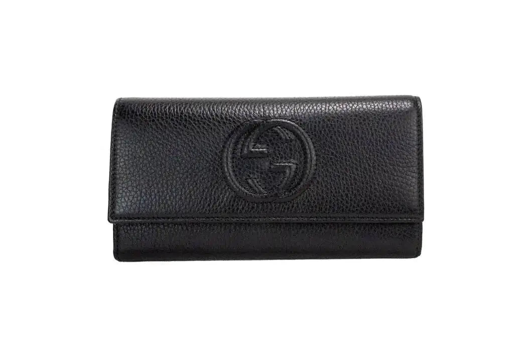 Gucci Cellarius Double Logo Black Leather Snap Flap Wallet - The 4 Season Clothing Brand