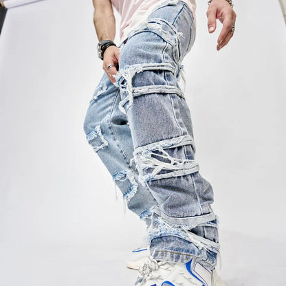 High Street Patched Straight Fit Jeans The 4 Season Clothing Brand