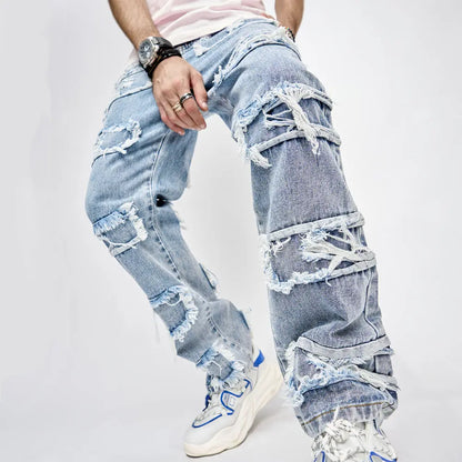 High Street Patched Straight Fit Jeans The 4 Season Clothing Brand