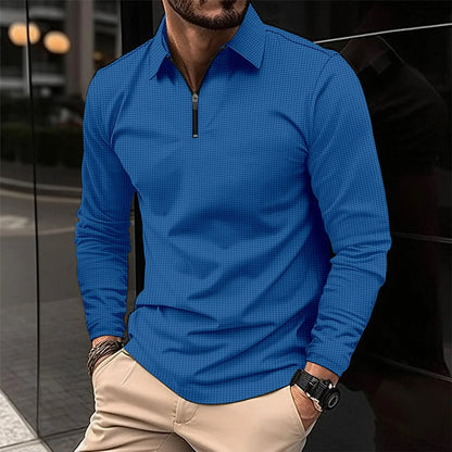 Lapel Long Sleeve Polo with Zipper The 4 Season Clothing Brand