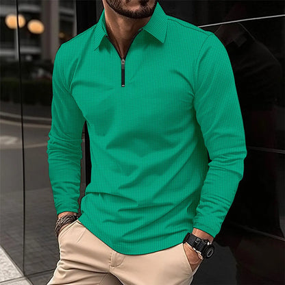 Lapel Long Sleeve Polo with Zipper The 4 Season Clothing Brand