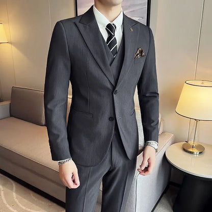 Light Business 3-Piece Slim Style Men Suit The 4 Season Clothing Brand