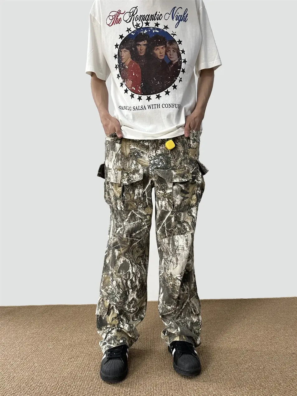 Loose Straight Tree Worn Looking Washed-out Camouflage Printed Overalls The 4 Season Clothing Brand