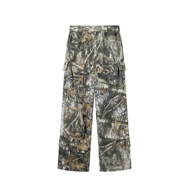 Loose Straight Tree Worn Looking Washed-out Camouflage Printed Overalls The 4 Season Clothing Brand