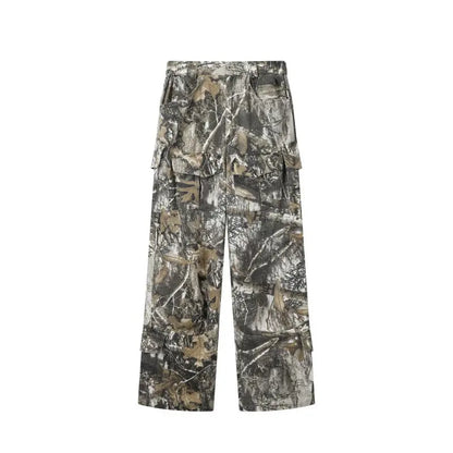 Loose Straight Tree Worn Looking Washed-out Camouflage Printed Overalls The 4 Season Clothing Brand