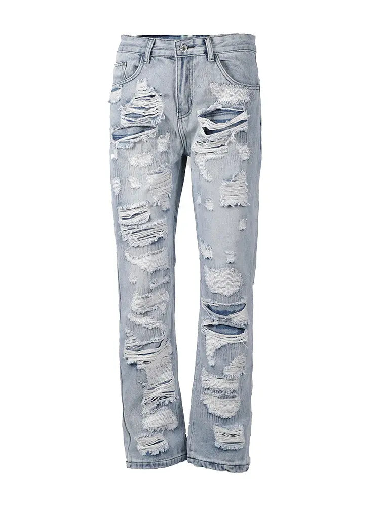 Men Destruction Patch Erosion Washed Jeans The 4 Season Clothing Brand