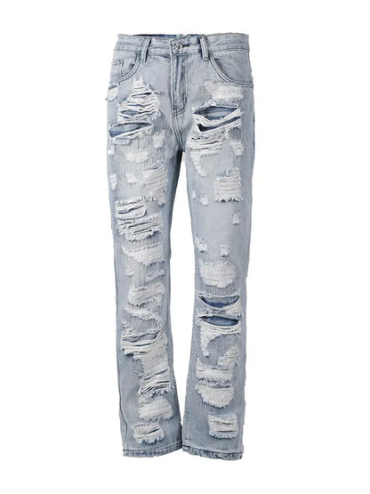 Men Destruction Patch Erosion Washed Jeans The 4 Season Clothing Brand