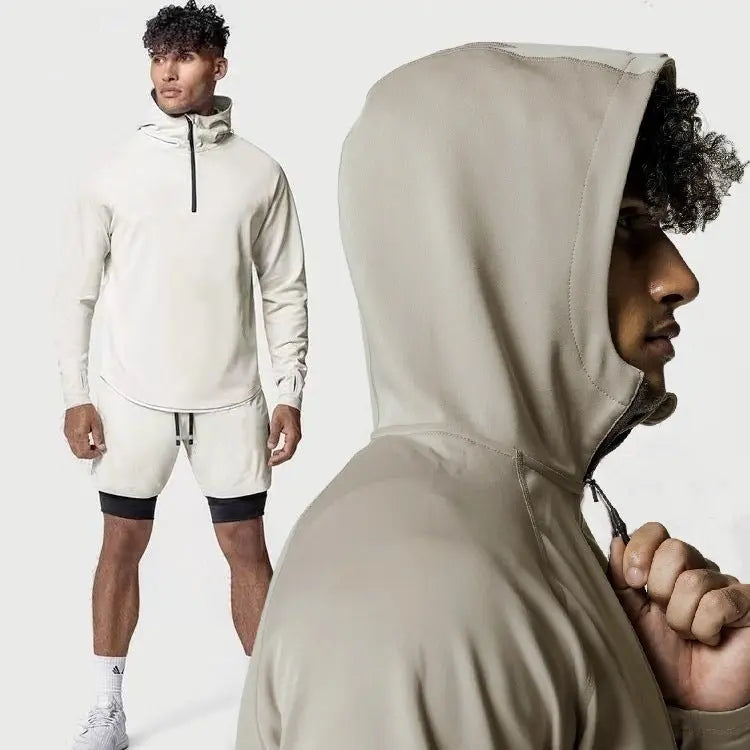 Men's Outdoor Sports Spring, Autumn And Winter Fitness Half Zipper Hooded Jacket Loose Sweater The 4 Season Clothing Brand