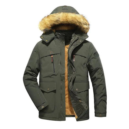 Men's Thickened Winter Jacket with Mid-length & Fur-Lined - The 4 Season Clothing Brand