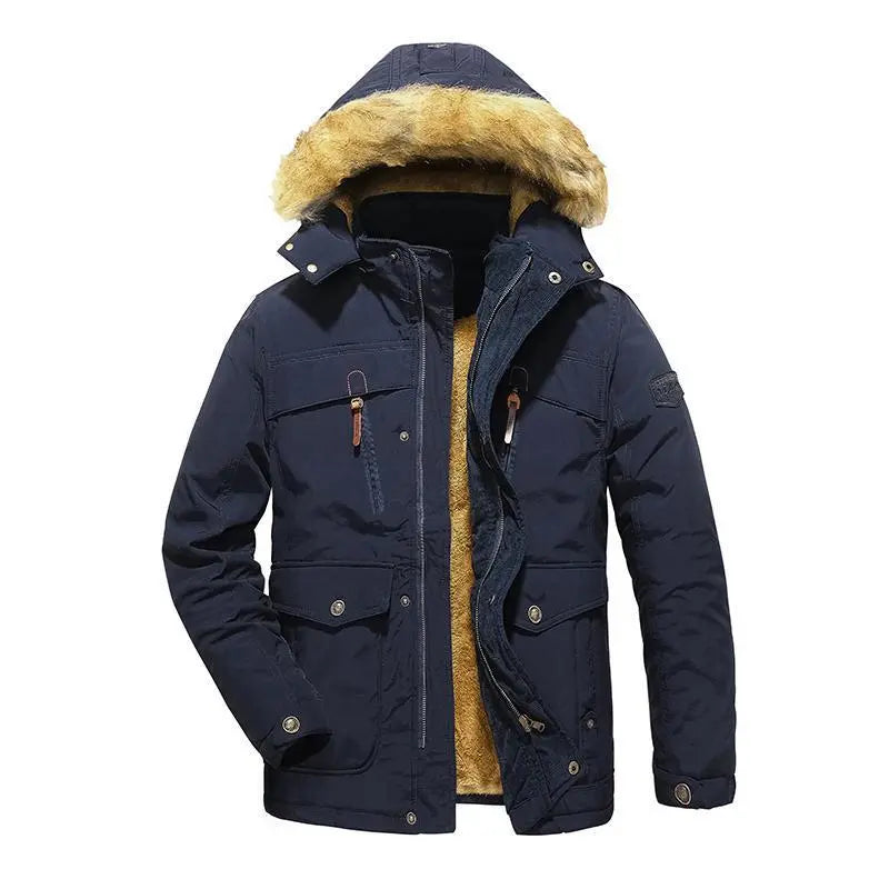 Men's Thickened Winter Jacket with Mid-length & Fur-Lined - The 4 Season Clothing Brand