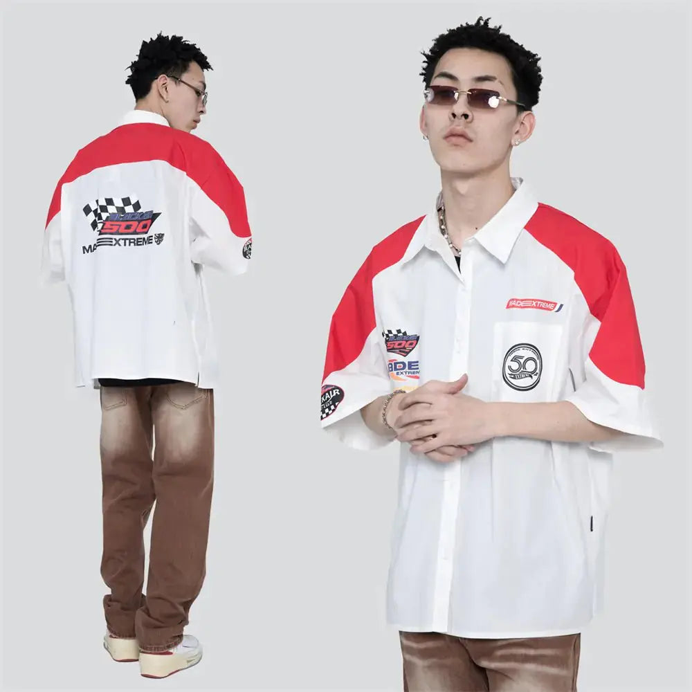 Racing Patchwork Oversized Shirts The 4 Season Clothing Brand