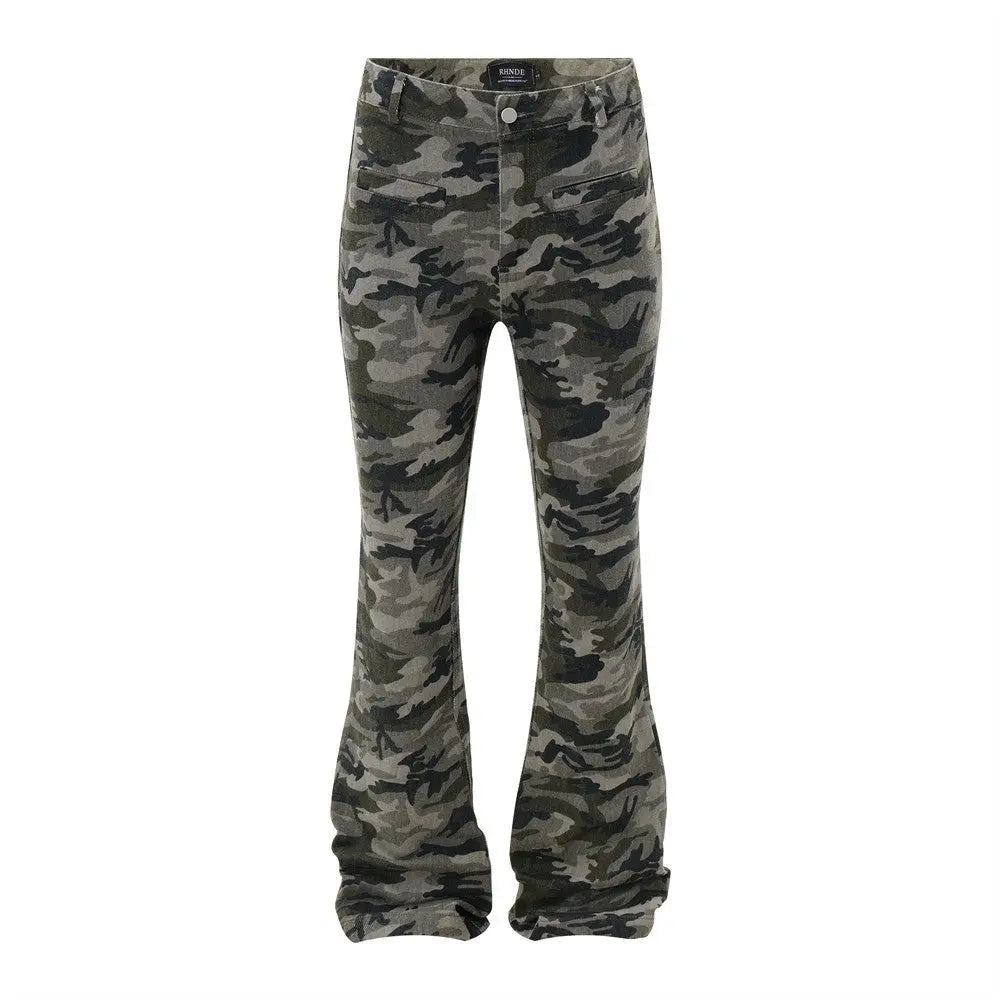 Retro Black Camouflage Flared Jeans The 4 Season Clothing Brand