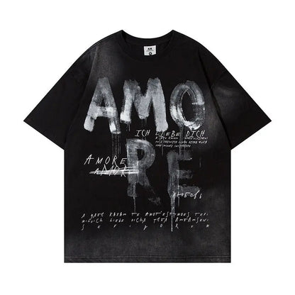 Retro "Amore" Tie-dyed Printed T-Shirt The 4 Season Clothing Brand