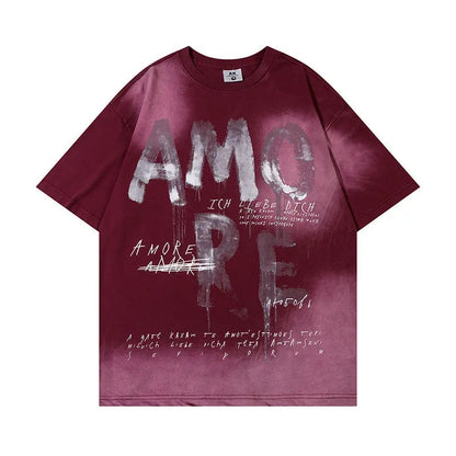 Retro "Amore" Tie-dyed Printed T-Shirt The 4 Season Clothing Brand