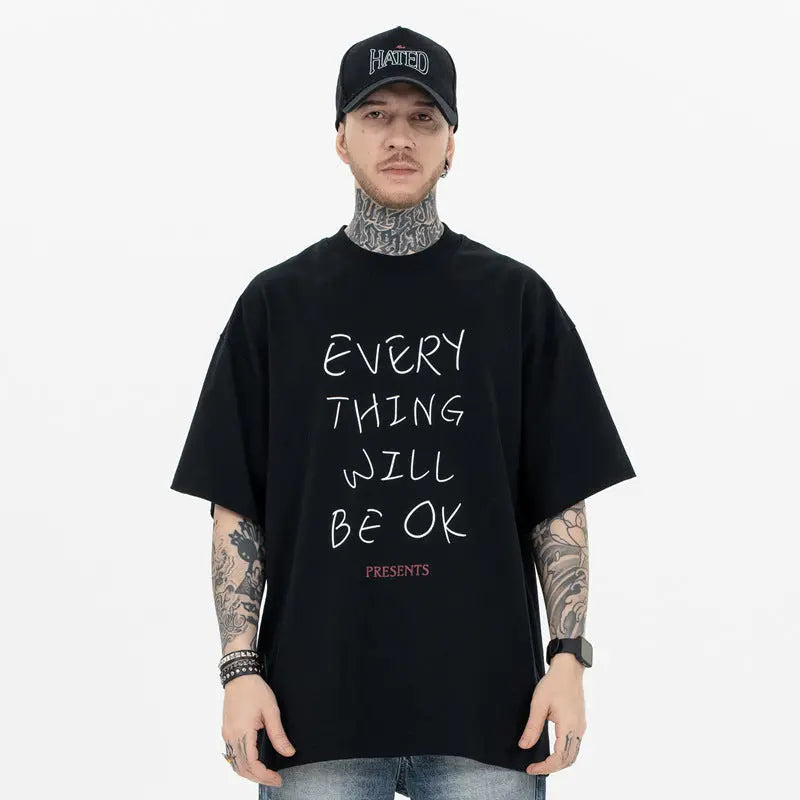 Retro "Everything Will Be OK" Lettered Casual T-shirt The 4 Season Clothing Brand