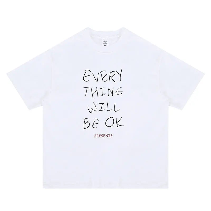 Retro "Everything Will Be OK" Lettered Casual T-shirt The 4 Season Clothing Brand