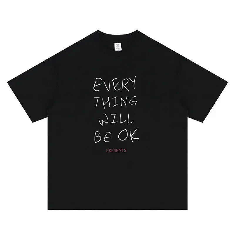 Retro "Everything Will Be OK" Lettered Casual T-shirt The 4 Season Clothing Brand