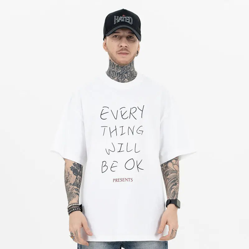 Retro "Everything Will Be OK" Lettered Casual T-shirt The 4 Season Clothing Brand