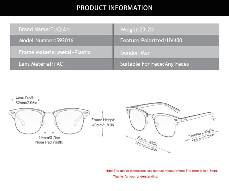 Classic Half Frame Polarized Sunglasses - Anti Glare - The Seasons Streetwear