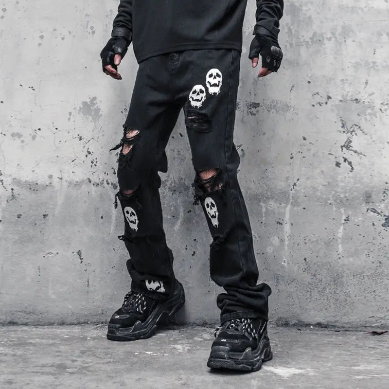 Skull And Crossbones Distressed Jeans Men The 4 Season Clothing Brand