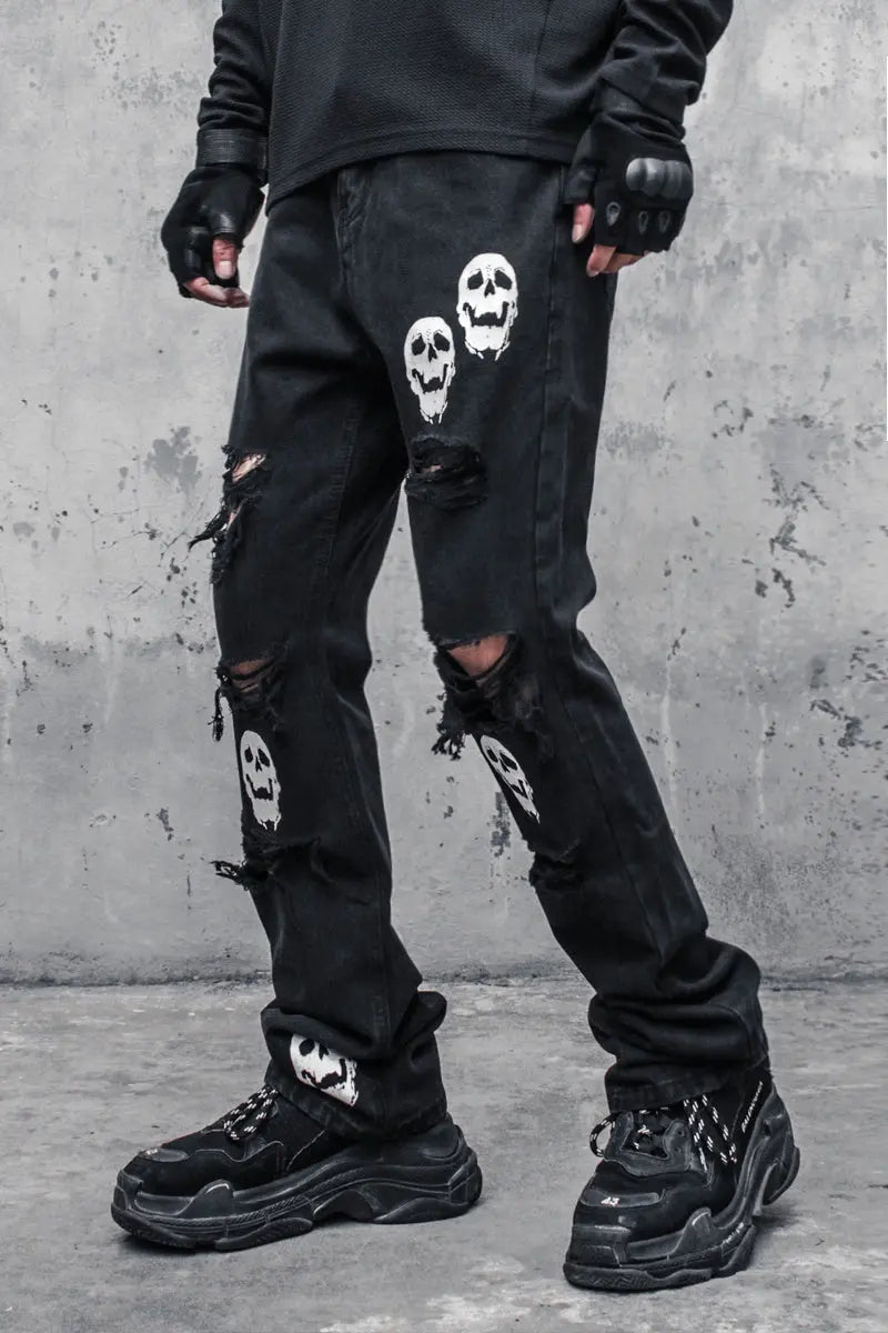 Skull And Crossbones Distressed Jeans Men The 4 Season Clothing Brand