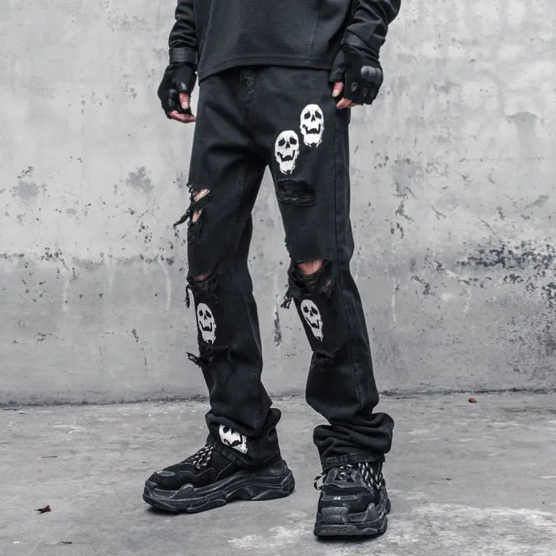 Skull And Crossbones Distressed Jeans Men The 4 Season Clothing Brand